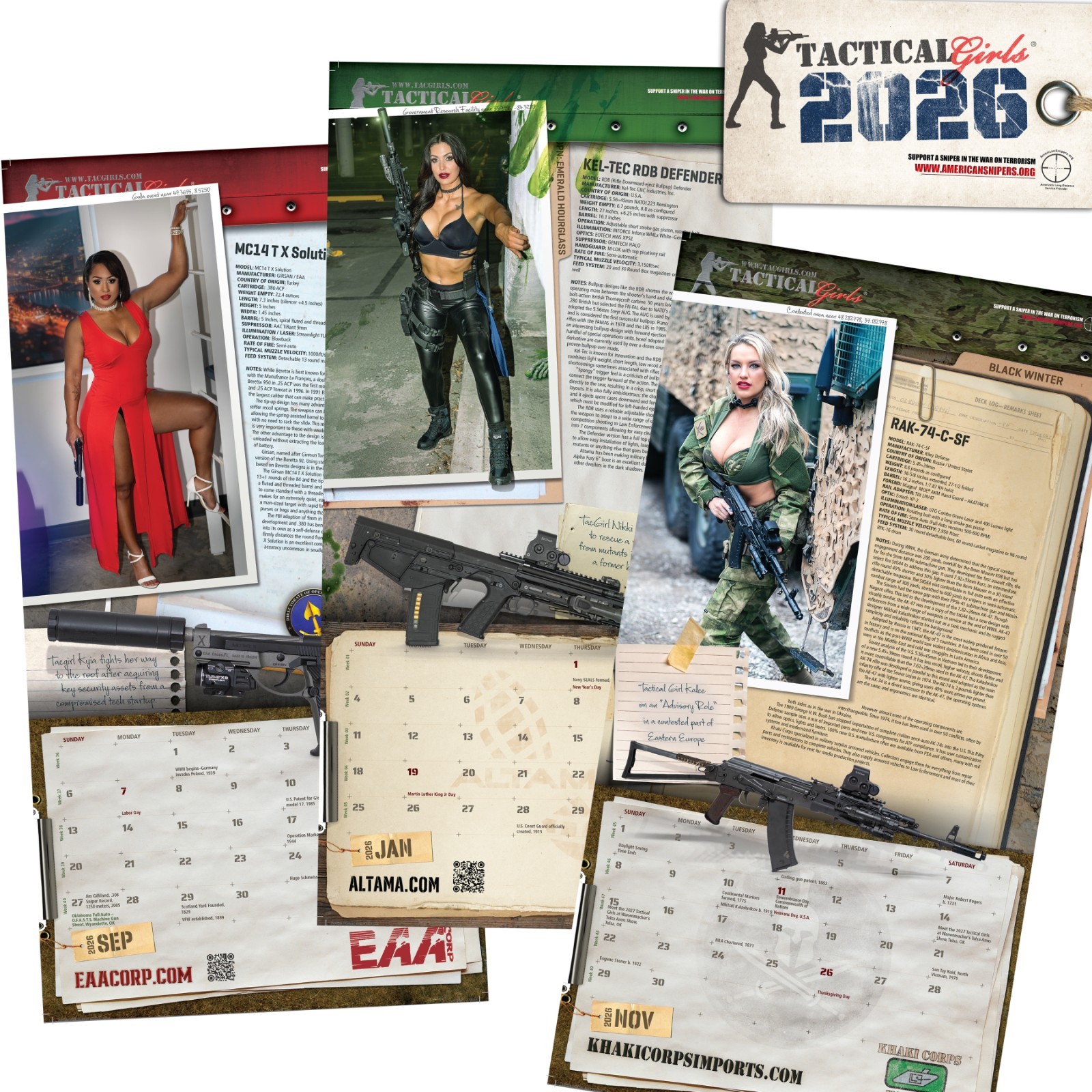 Tactical Girls 2026 Wall Calendar military gift for him airsoft