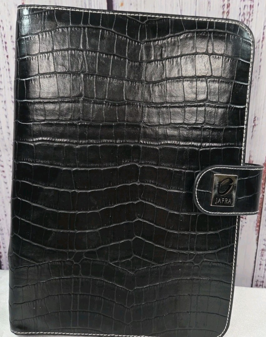 Jafra Note Pad folio Portfolio Black Faux Leather Crocodile Cover Retro