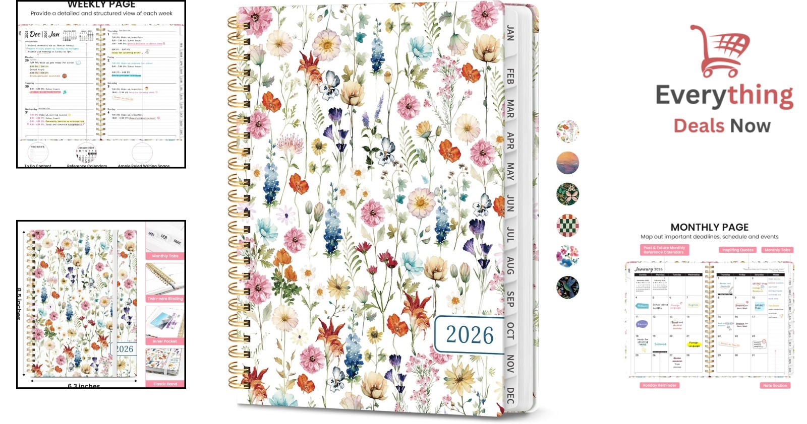 2026 Hardcover Women’s Weekly & Monthly Planner Tabs, Pocket & Spiral, 6.3×8.5