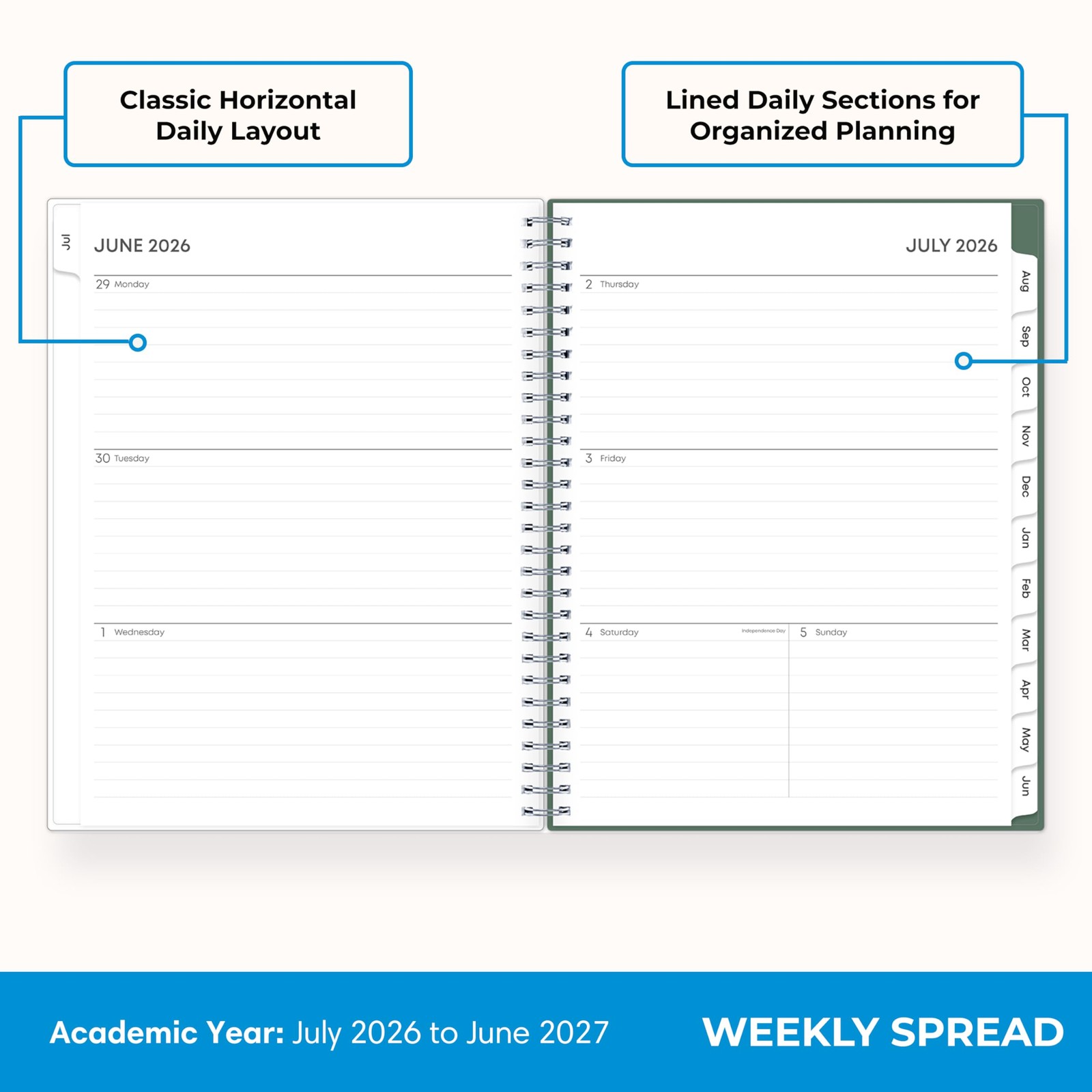 Academic Planner 2026 2027 Weekly Monthly July June 8 x 10.875 Flexible Cover