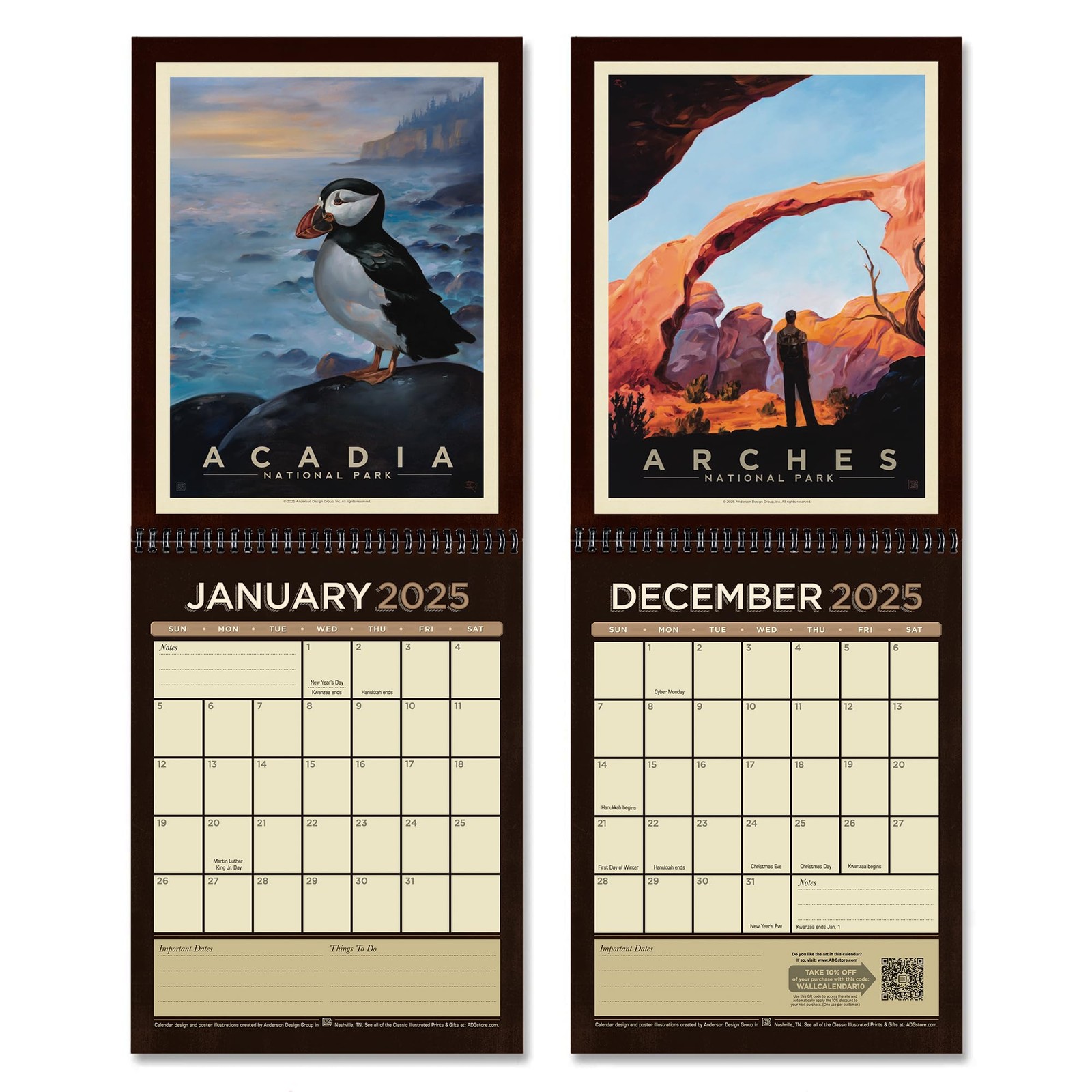 Americanflat 2025 Wall Calendar – Scenic National 10×13, Park