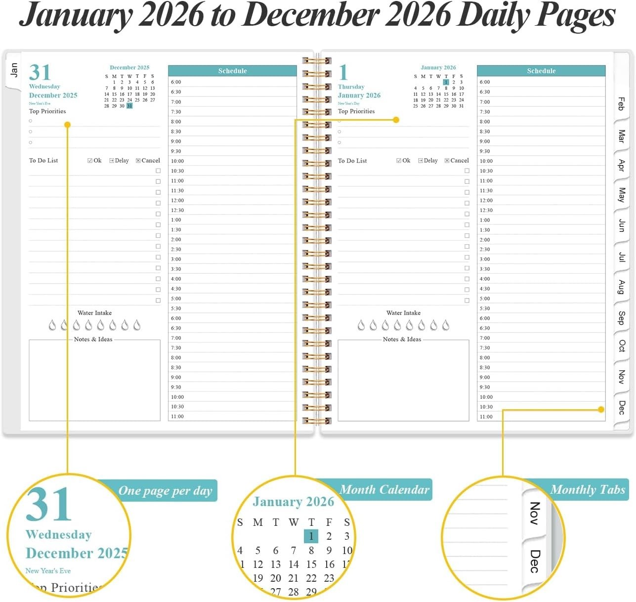 2026 Daily & Monthly Planner – One Page Per Day, Daily Planner from January 2…