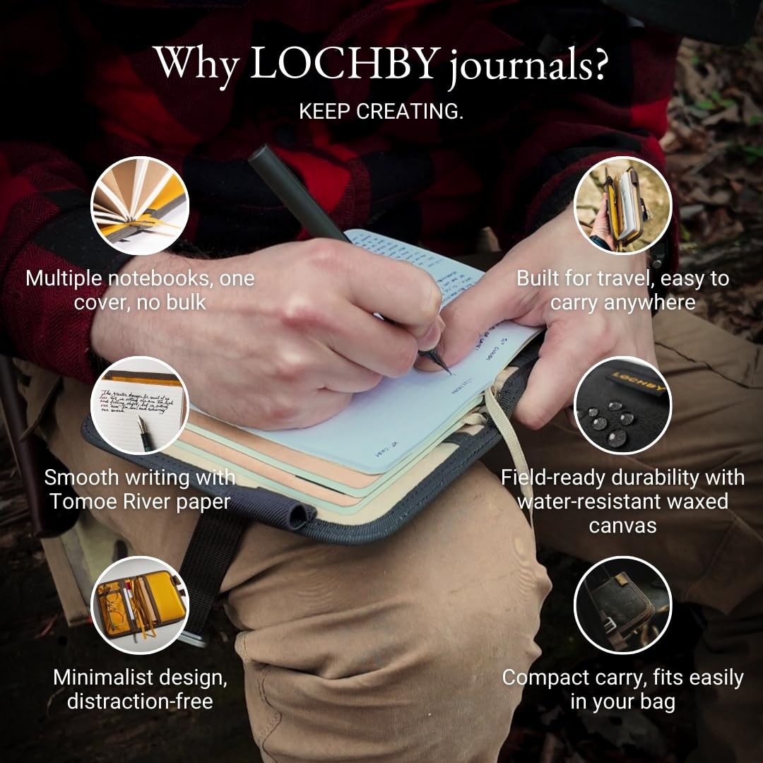 LOCHBY® Mini Field Journal | Water Resistant Waxed Canvas | Pen Loop | Includ…