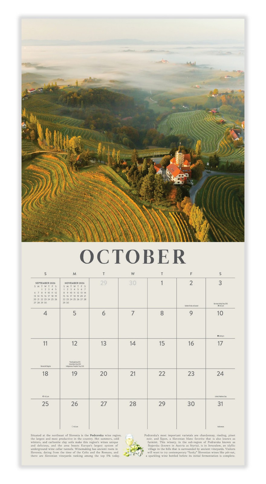 Wine Country Calendar 2026 | 12″ x 24″ 12 Month Calendar | Marble City Press