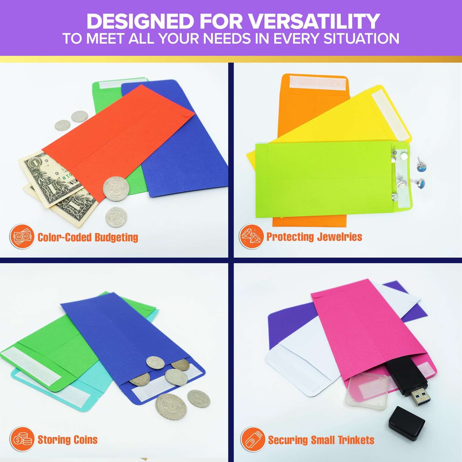110 Pack Colorful Money Envelopes for Cash, 6.5″ x 3.5″ with Self-Adhesive; t…