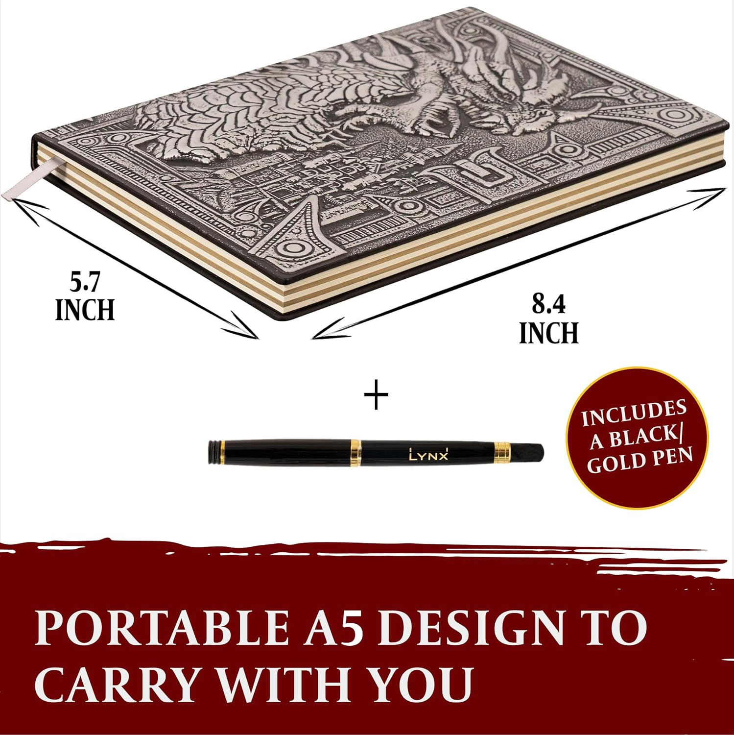 DND Notebook / Journal, Unique 200 Page Book with 3D Silver Dragon Embossed Faux