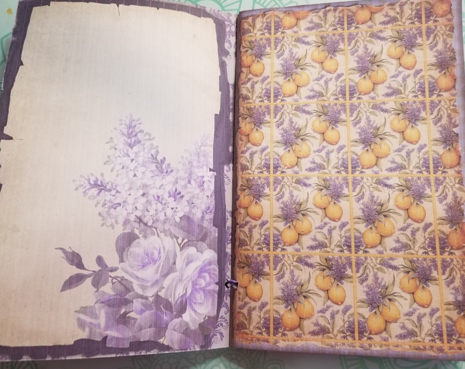 Junk Journal Booklet “LEMONS & LAVENDER” HANDMADE Pockets, Cards, Vtg. Clip