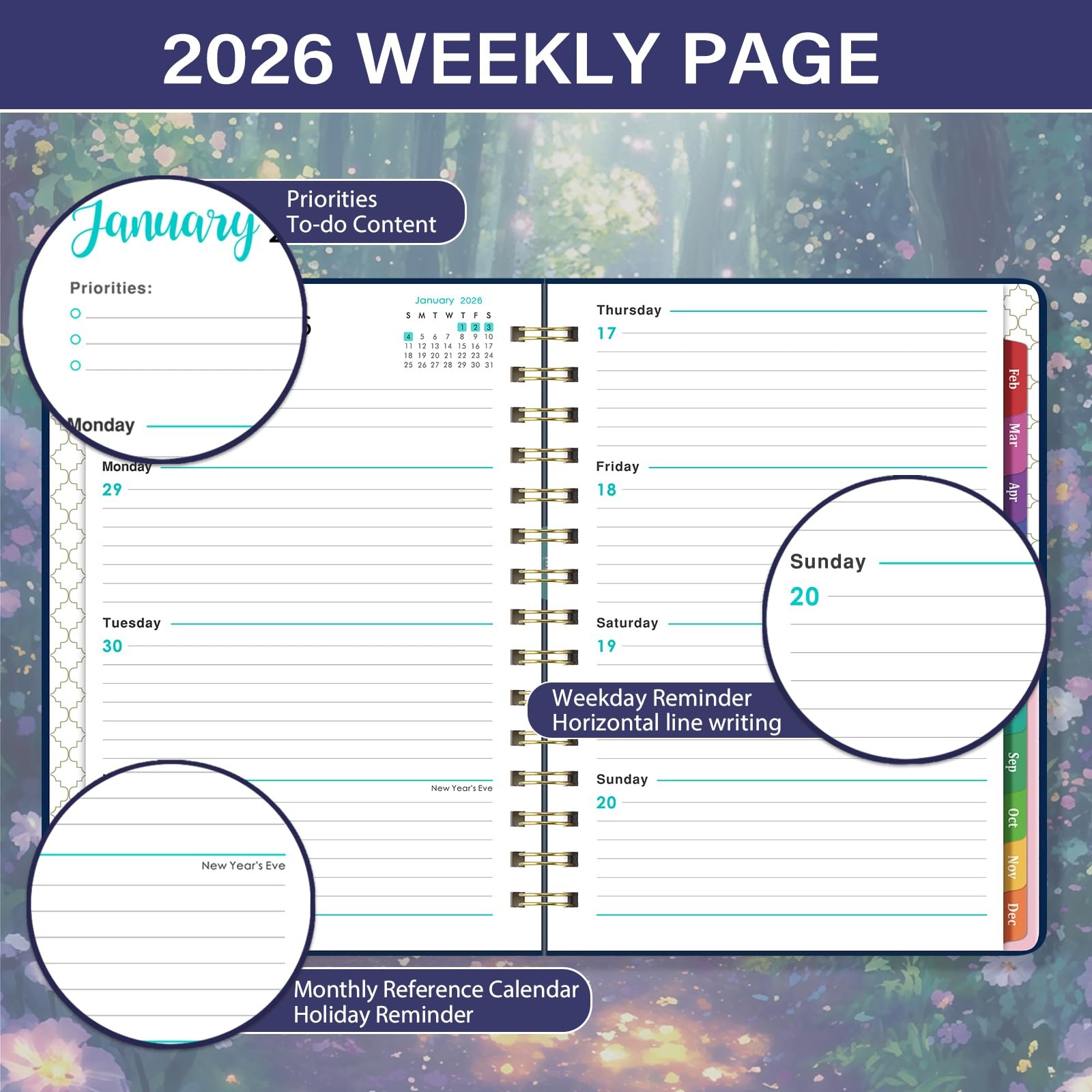 Planner 2026, Jan To Dec 8.5×6.4 Inch, Weekly Monthly, Multicolor