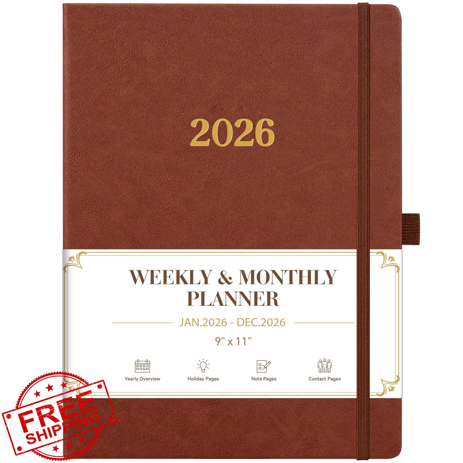 Vondafe 2026 Planner Brown Leather Hardcover