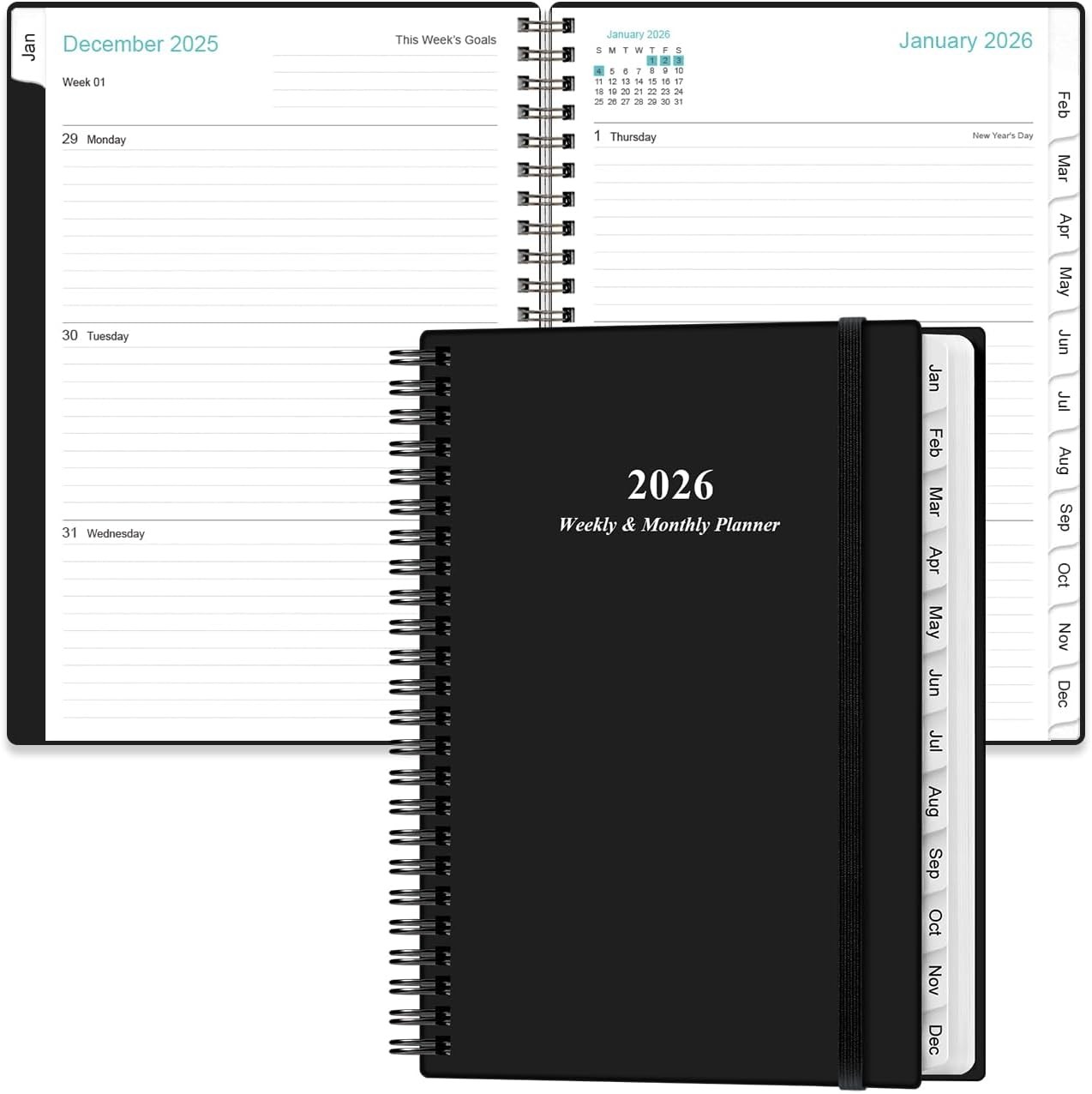 Planner 2026 – A5 Weekly & Monthly Planner Spiral Bound, January 2026 – December