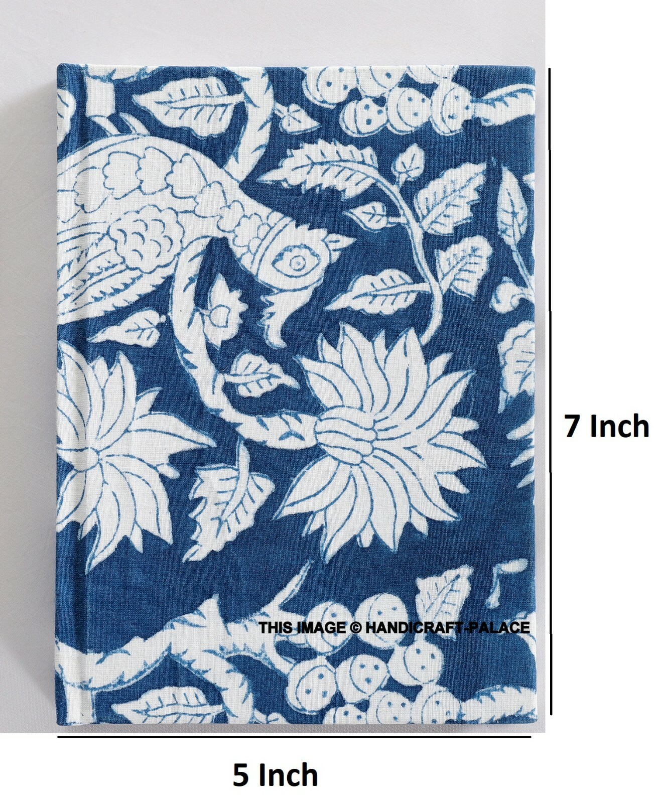 Smooth Hand Block Print Fabric Soft Cover Journal Notebook with Blank Page Blue