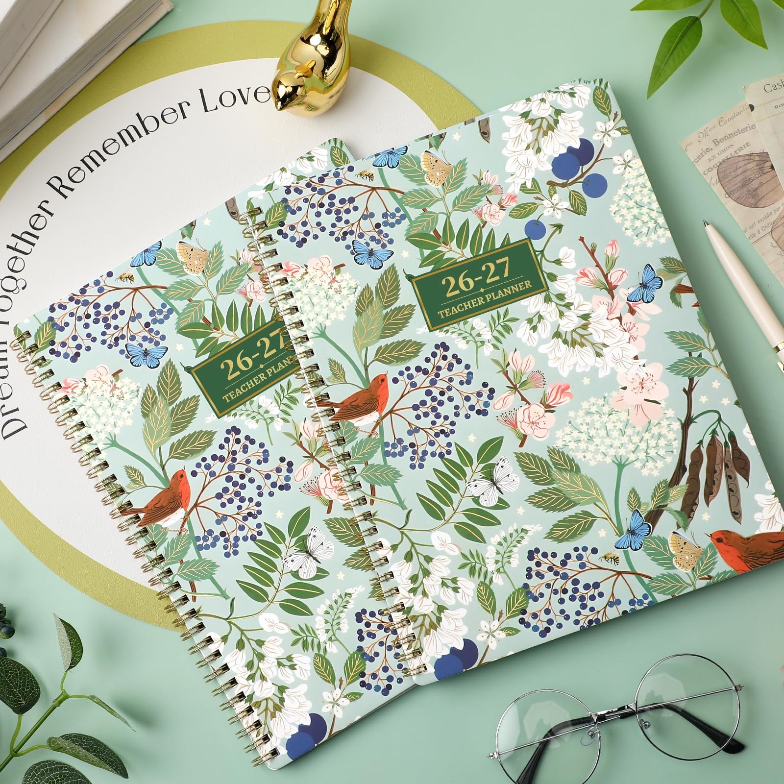 Teacher Planner 2026-2027 – Lesson 9″x11″, Green & Floral