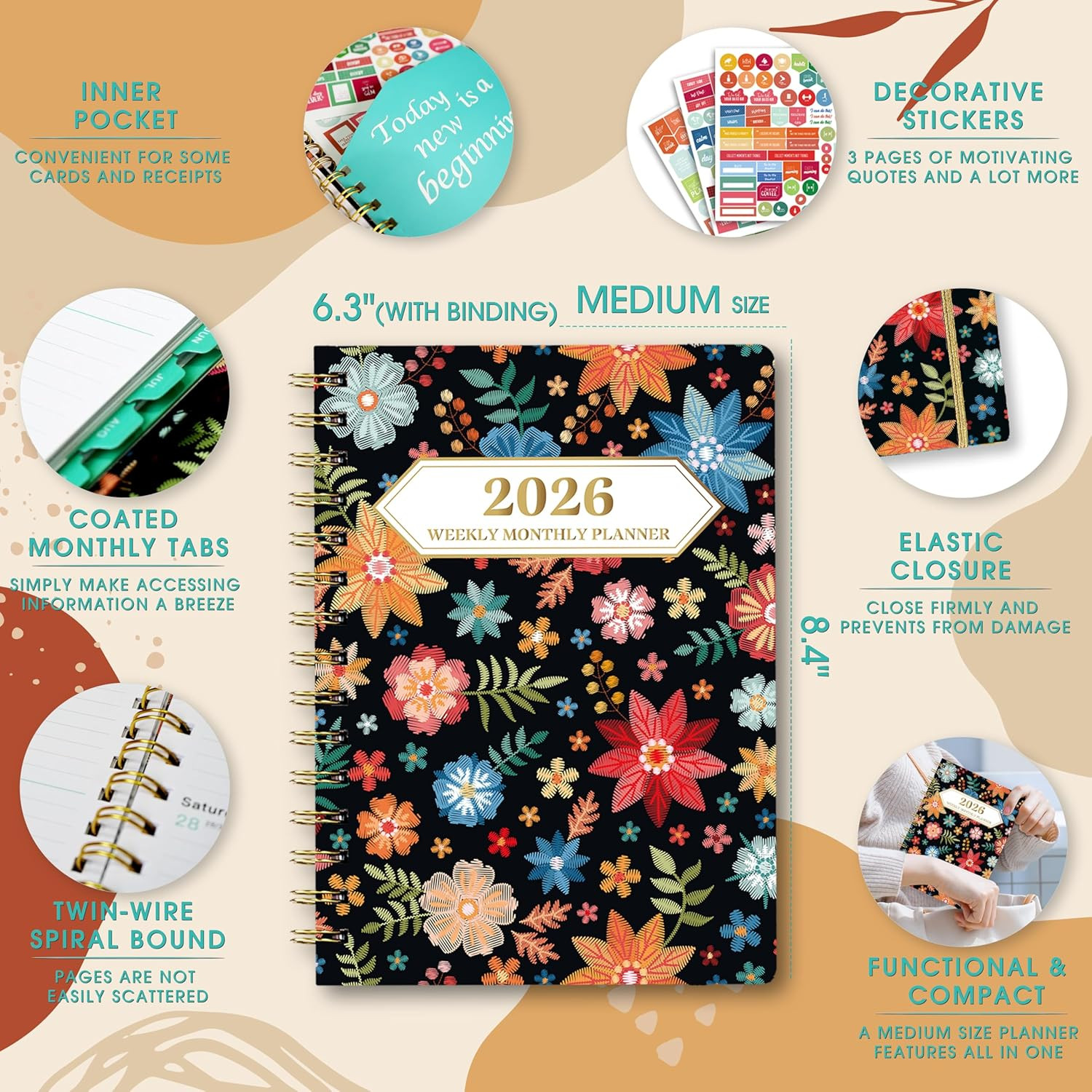 2026 Planner, Daily Weekly and Monthly Planner，Jan 2026 – Dec 2026
