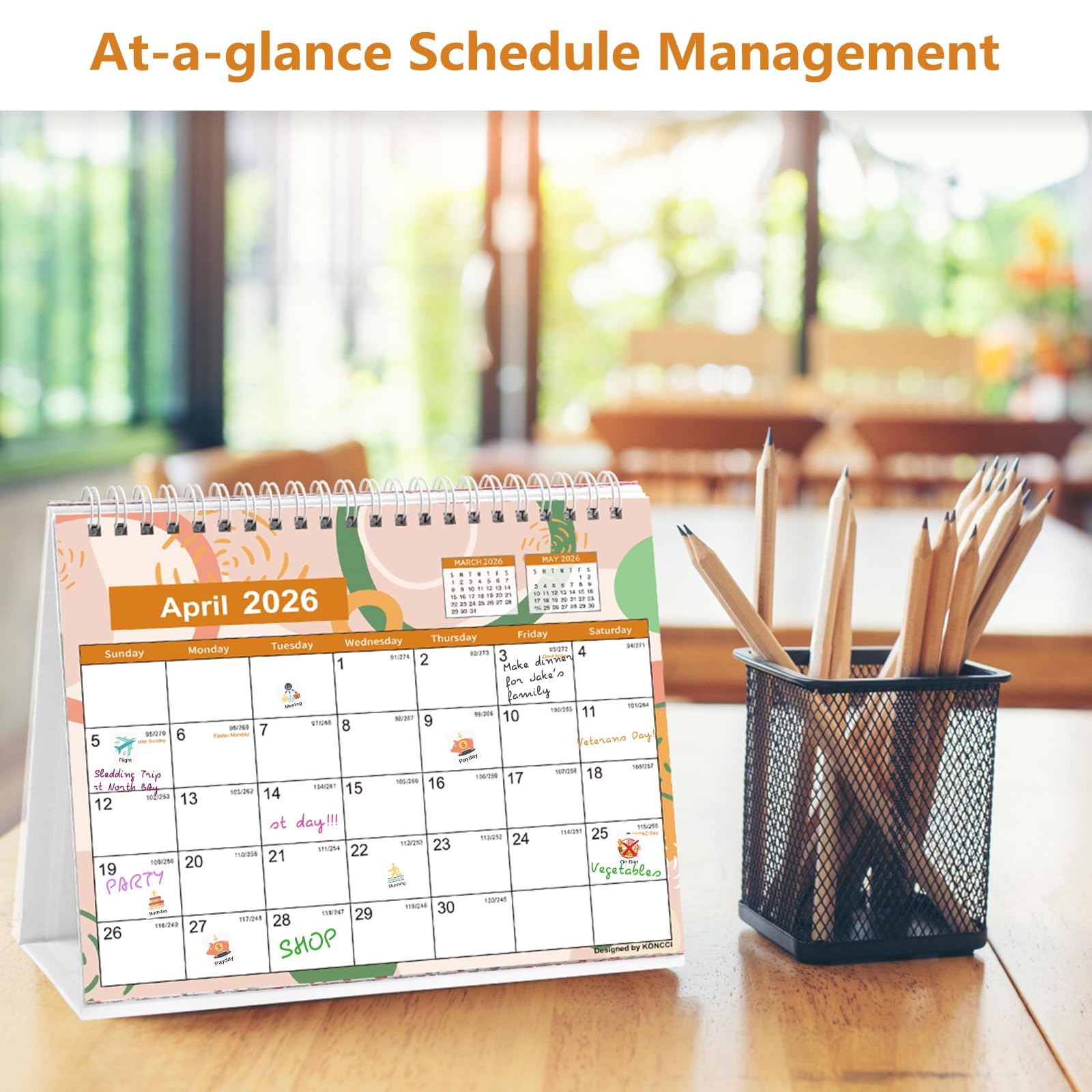 Small Desk Calendar 2026-2027, Koncci Standing Flip 8.5 X 7 Inches, Colorful