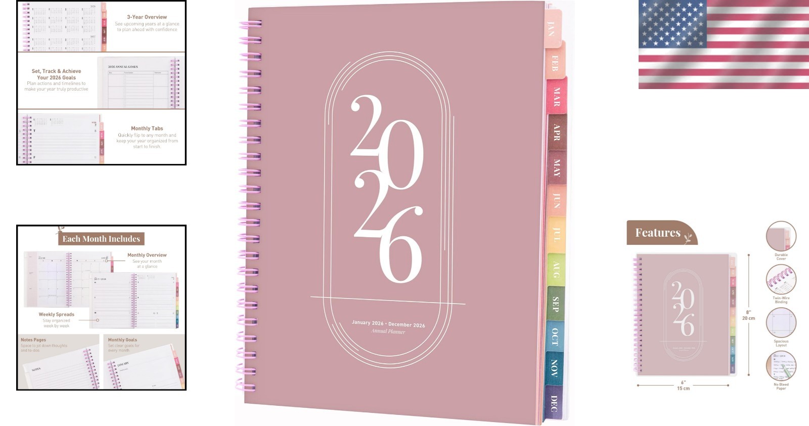 Stylish 2026 Agenda Planner: Compact, Spiral Bound, with Monthly & Weekly Views