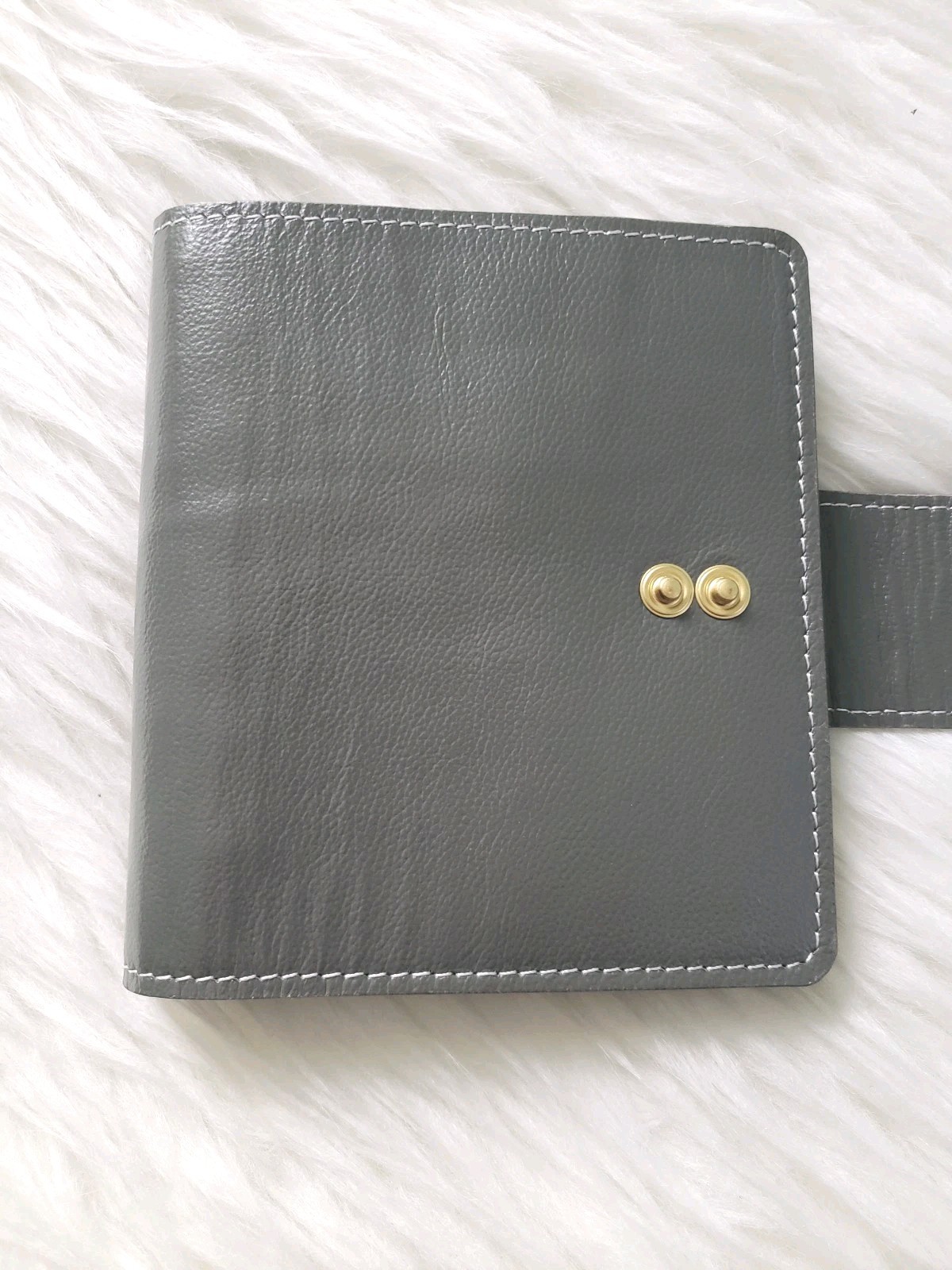 6 Ring Pocket Wide Genuine Leather Planner Cover Grey Unbranded