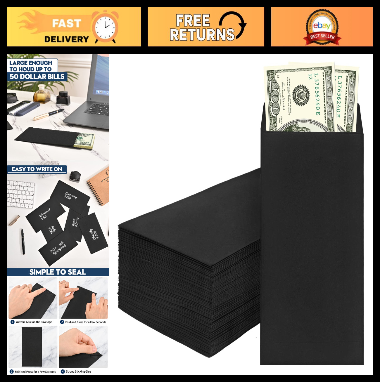 200 Cash Budget Envelopes, Self-Adhesive Money Organizers for Coins & Checks