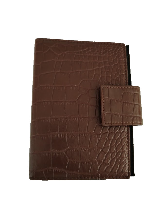Vtg Day-Timer Desk Planner Organizer Binder 6 rings Brown Embossed Leather Croc