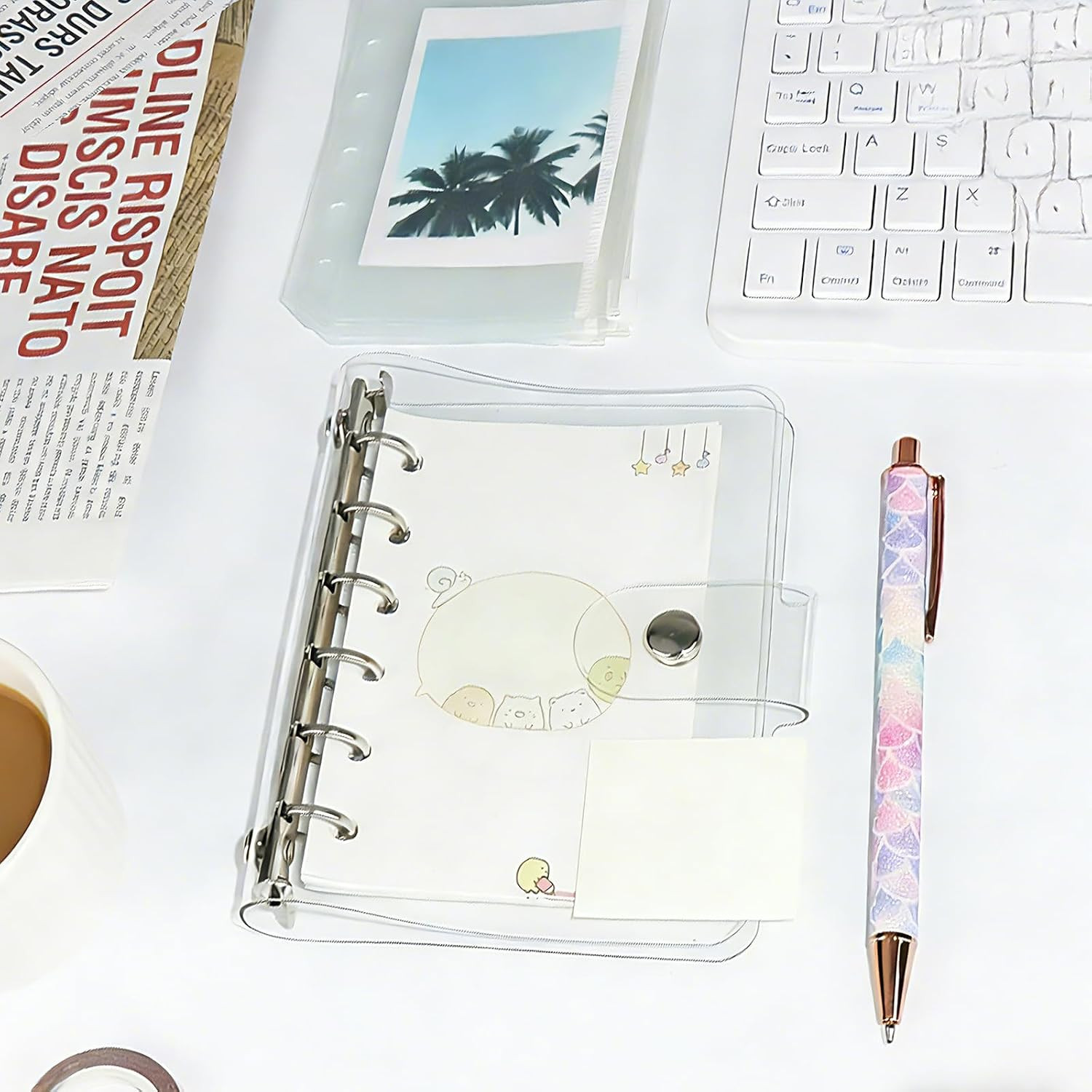 Natsumebasics A7 Binder 6 Ring Budget Binder Clear PVC Planner Cover Notebook Sh