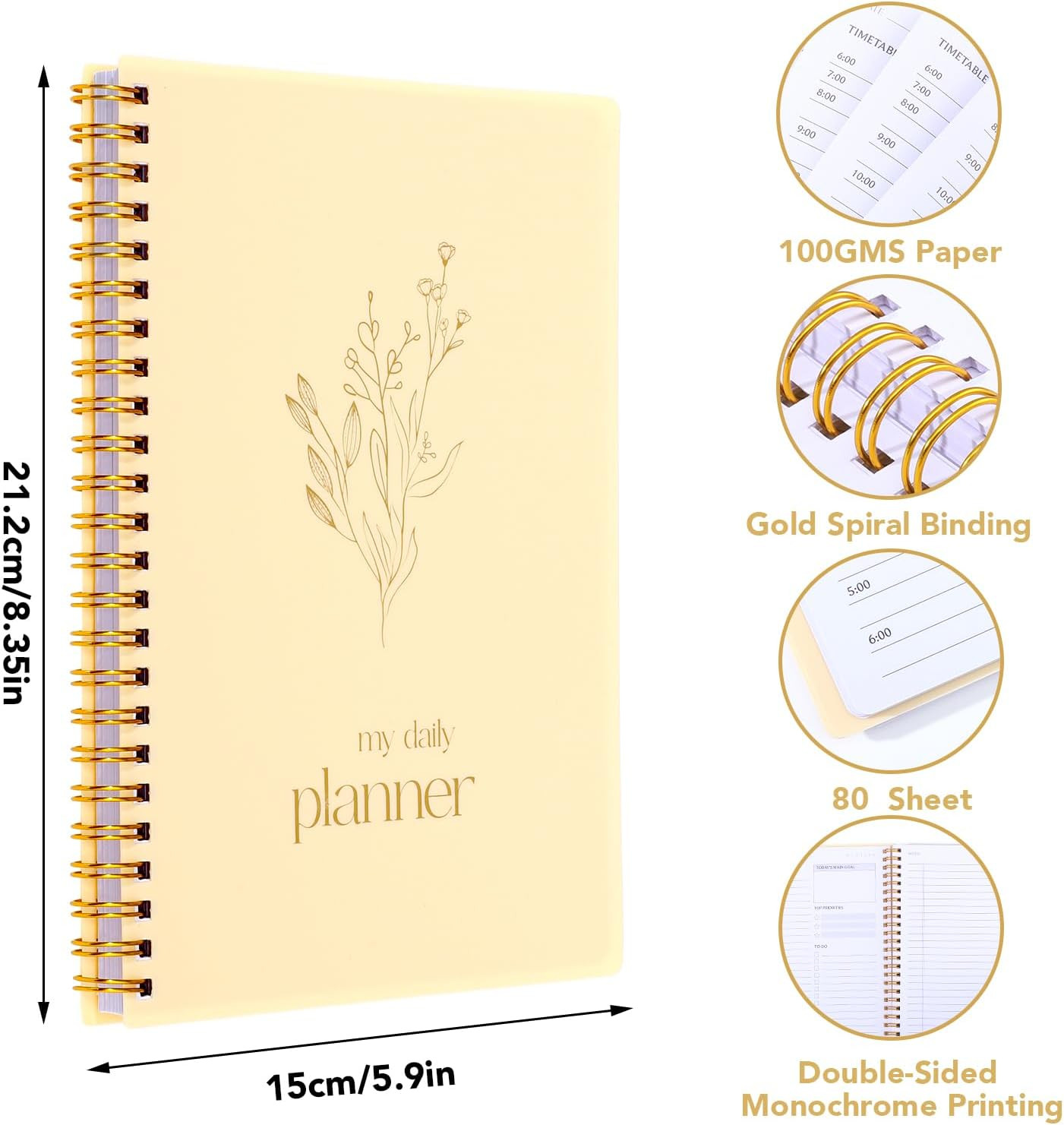 Undated Daily Planner with Hourly Schedule, 5.71″ X 8.35″ Daily to DO