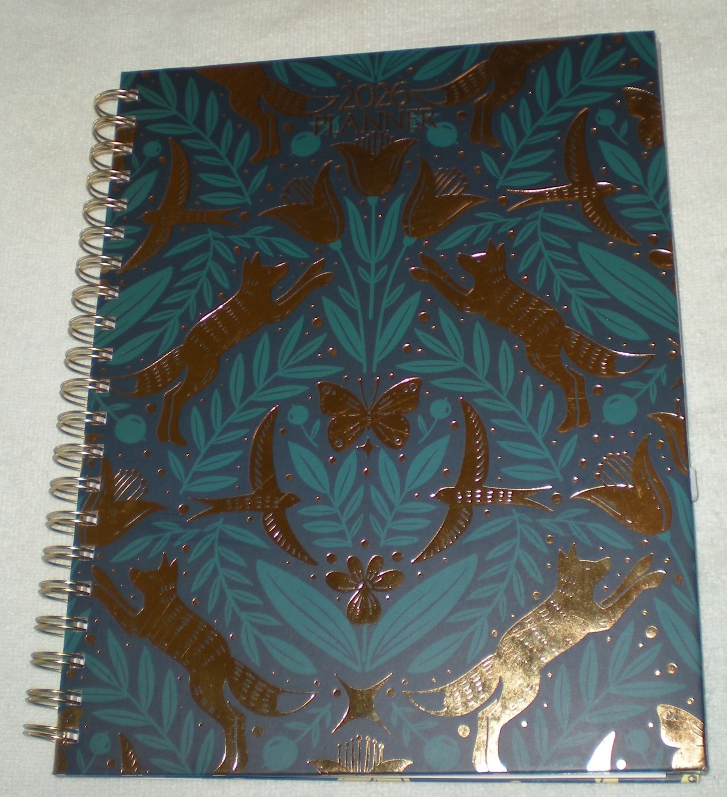 Recollections 2026 Planner 8.5×11 Blue Gold Foil Cats Birds Butterfly Mountain