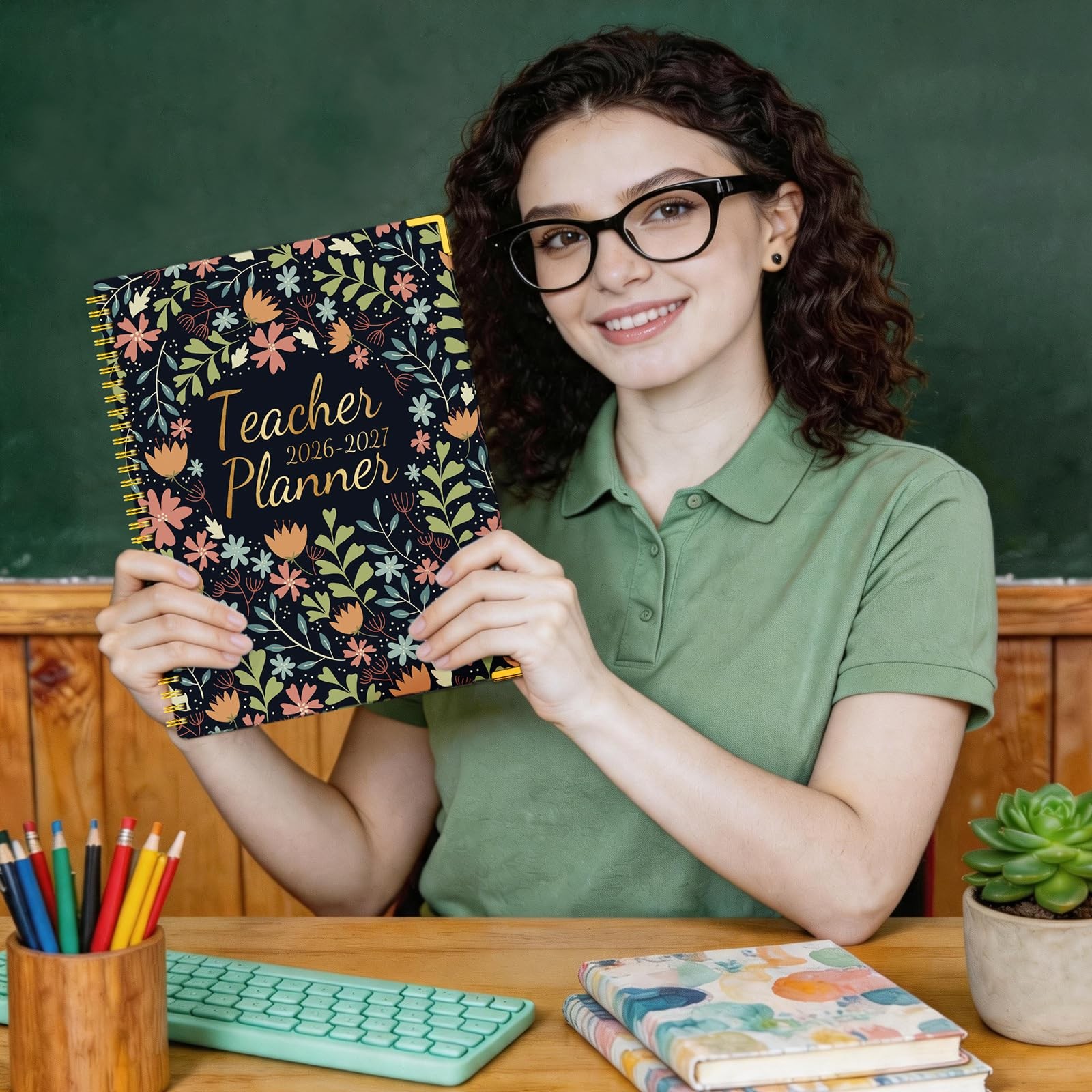 Teacher Planner 2026-2027 Academic Year, July 2026-June 2026-2027, Red Flower