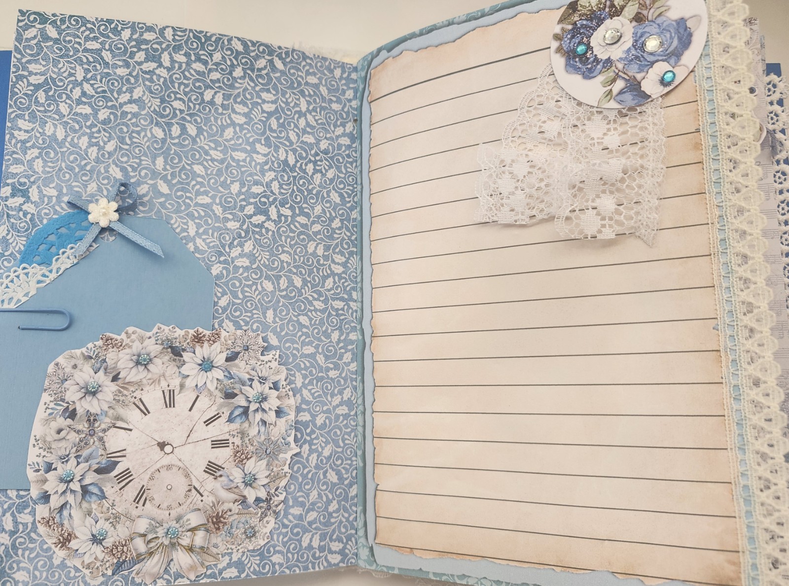 “WINTER JOURNEY” Handmade XL Journal Bejeweled Wintry Blues Keepsake 98pgs