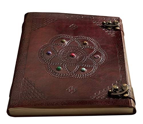 Handmade Large Leather Journal–Seven Stone Vintage Book of Shadows10x13 Notebook