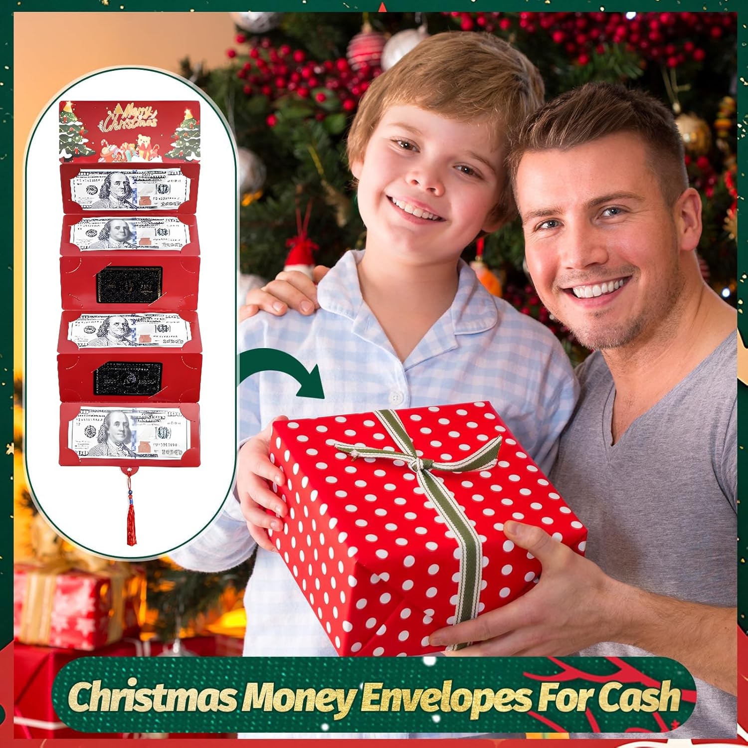JANTORSGD 2 Pack Christmas Cash Gift Envelopes, 10 Slots Christmas Money Hold…