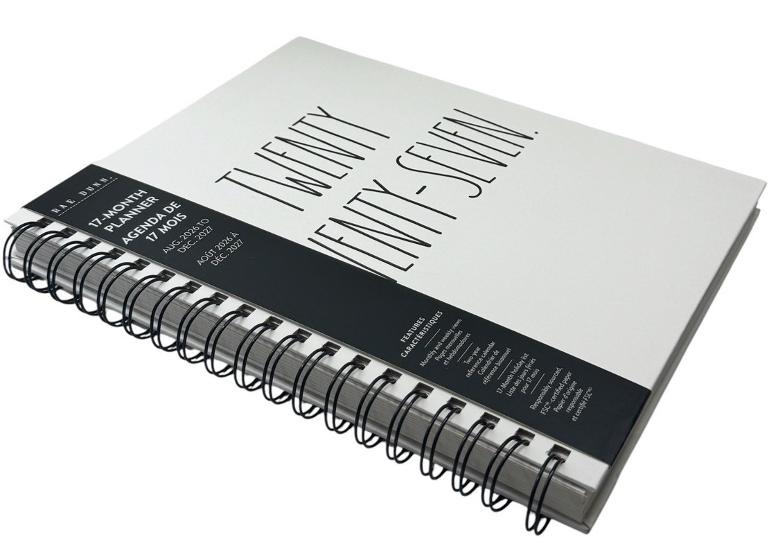 2026 2027 Planner RAE DUNN Spiral Hard Cover 17-Month 2027 Black White LARGE