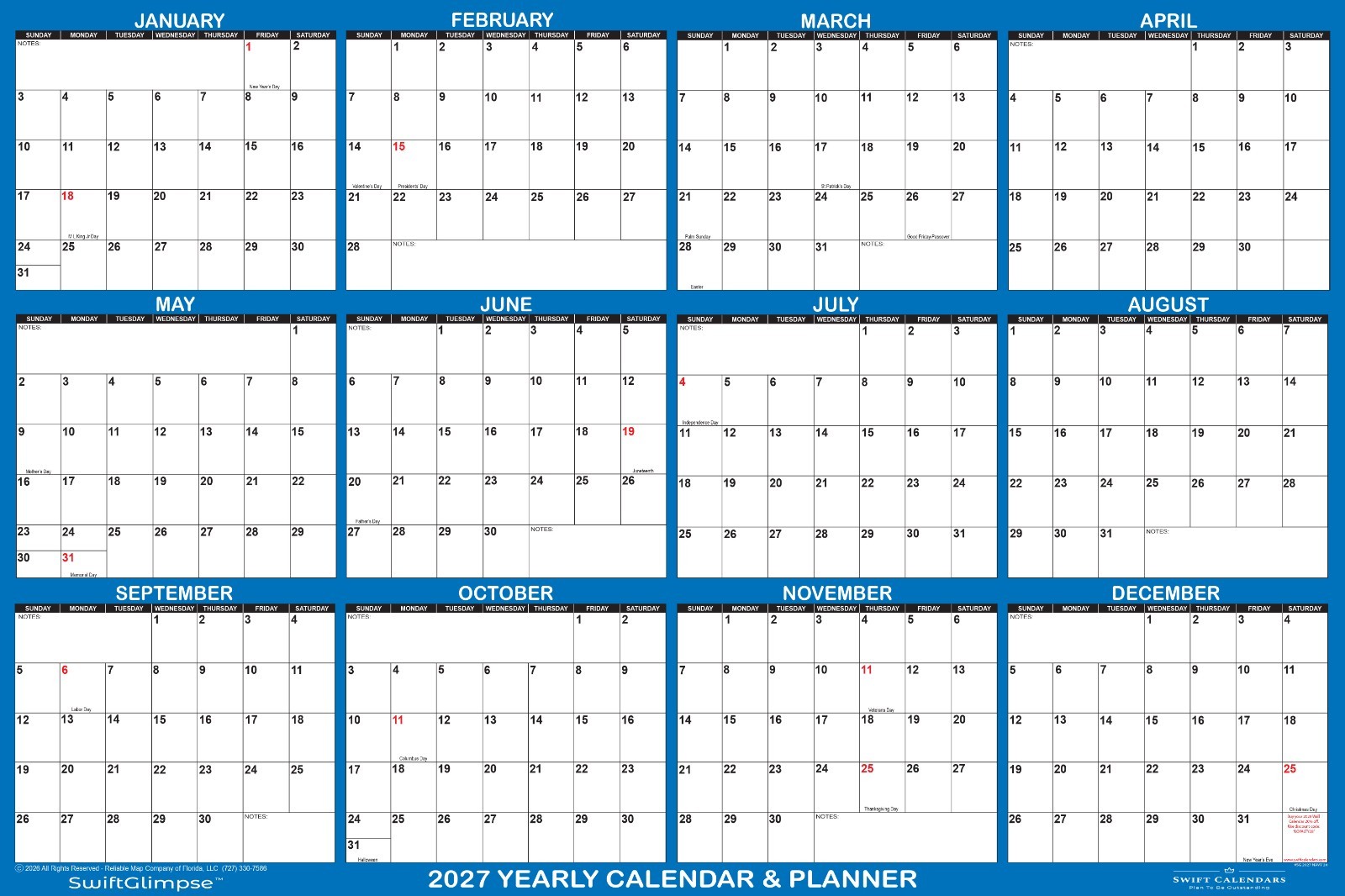32″ x 48″ SwiftGlimpse 2025 Wall Calendar Erasable Yearly Wall Planner – NAVY