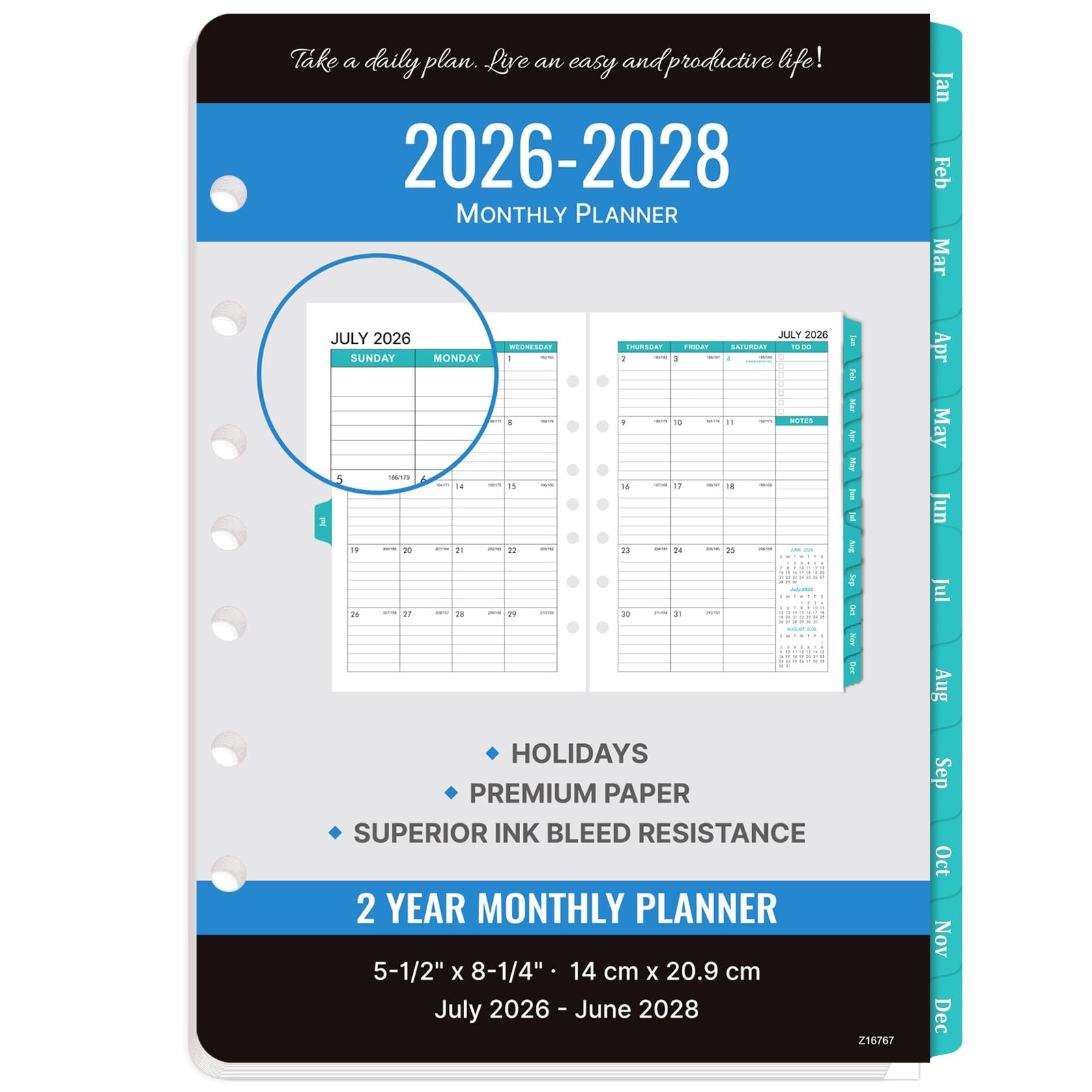 2026-2028 Monthly Planner Refill – Planner Inserts with 7-Hole Punched, 5-1/2″ x