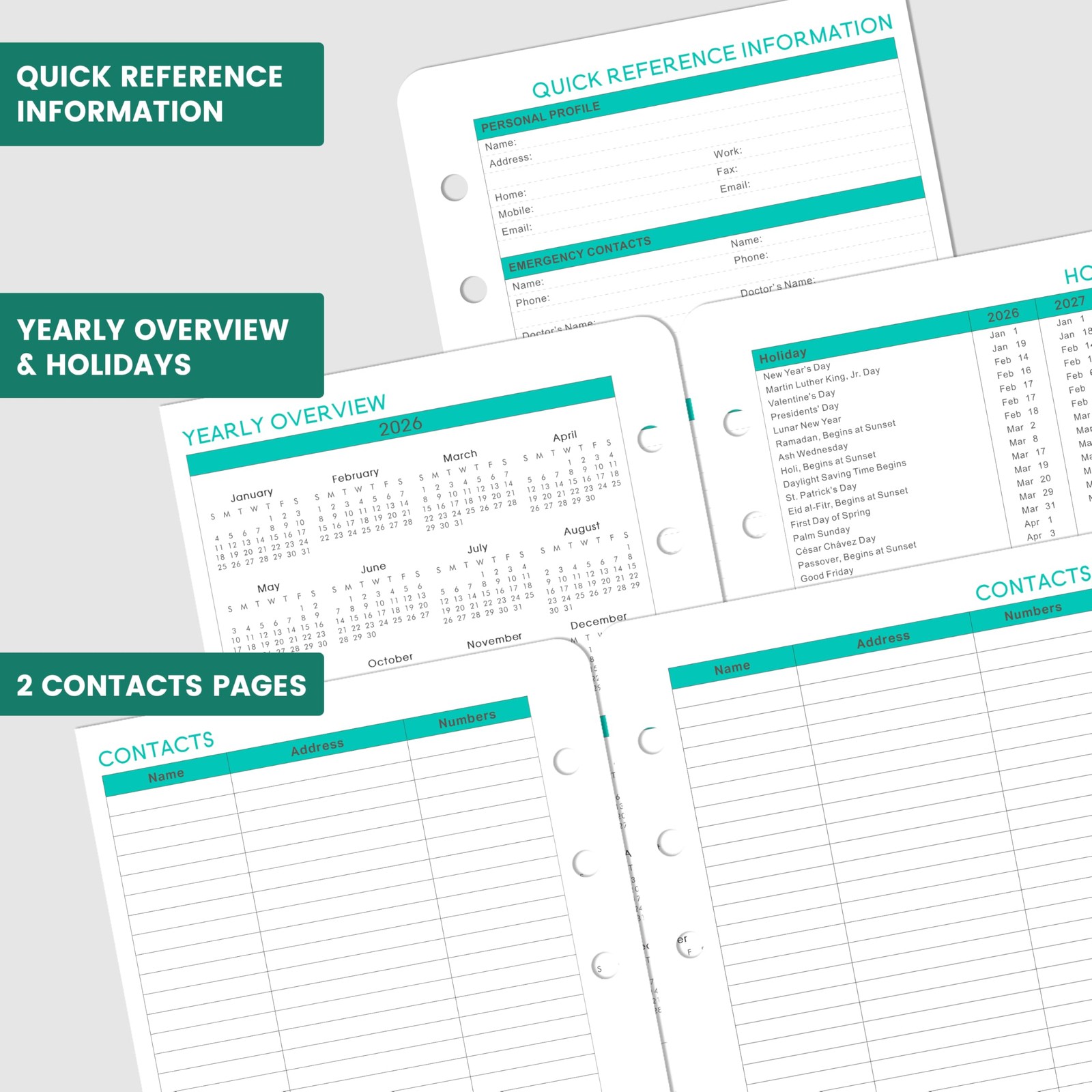 2026-2027 Planner Refills – 7-Hole Punched 5.5″ x 8.5″, Dopamine Color