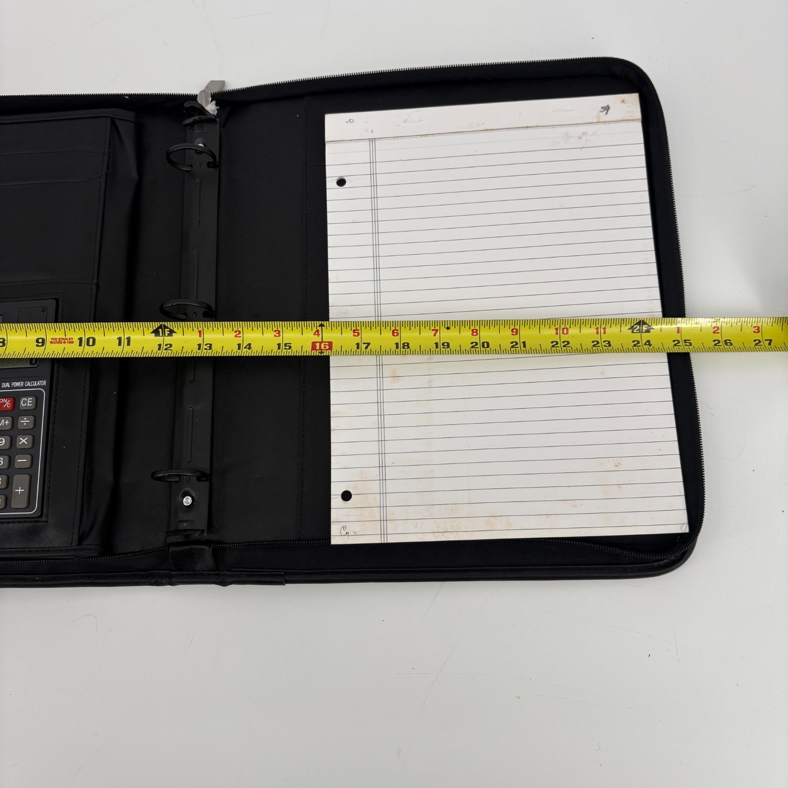 Portfolio Binder Notebook Cover Faux Leather Black Zippered Pen Loop w/Calculate