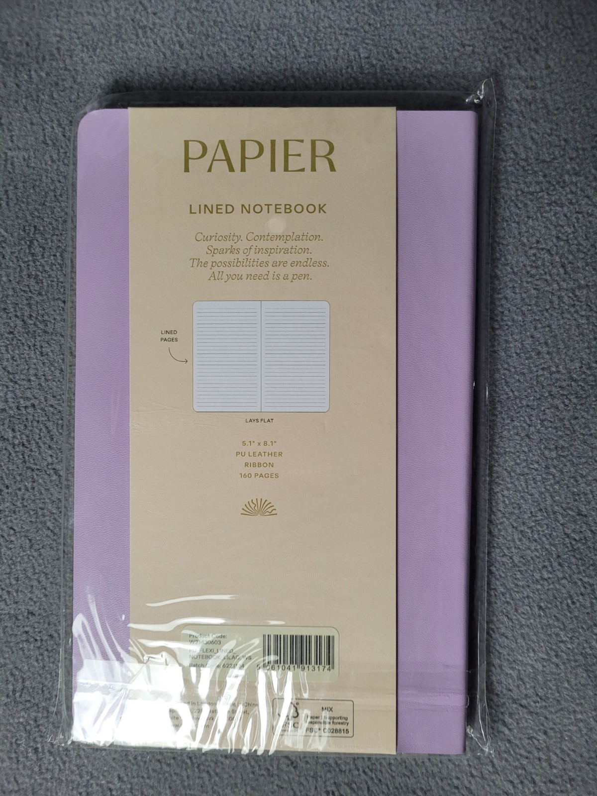PAPIER 160 page Ruled Notebook Faux Leather Notes Lilac Soft Cover 5.1″ x 8.1″
