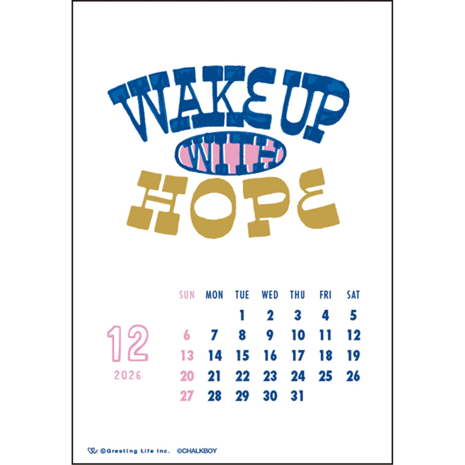 GreetingLife 2026 Calendar Chalk Boy Letterpress C-1696-CB