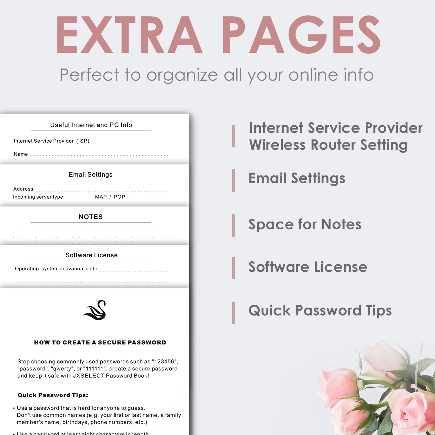 Elegant Password Book with Alphabetical Medium (5.2 x 7.6 Inch), Rose Gold
