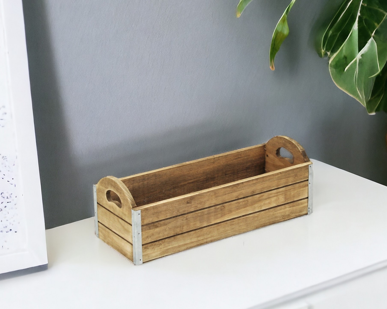 14″ Brown Solid Wood Organizer Box