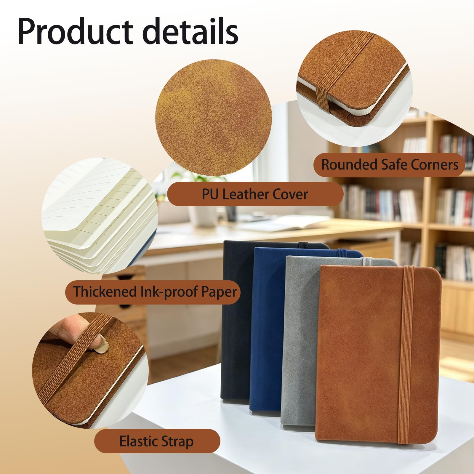 4 Pack Pocket Notebook Small Mini Hardcover Journal with Lined Pages Travel N…