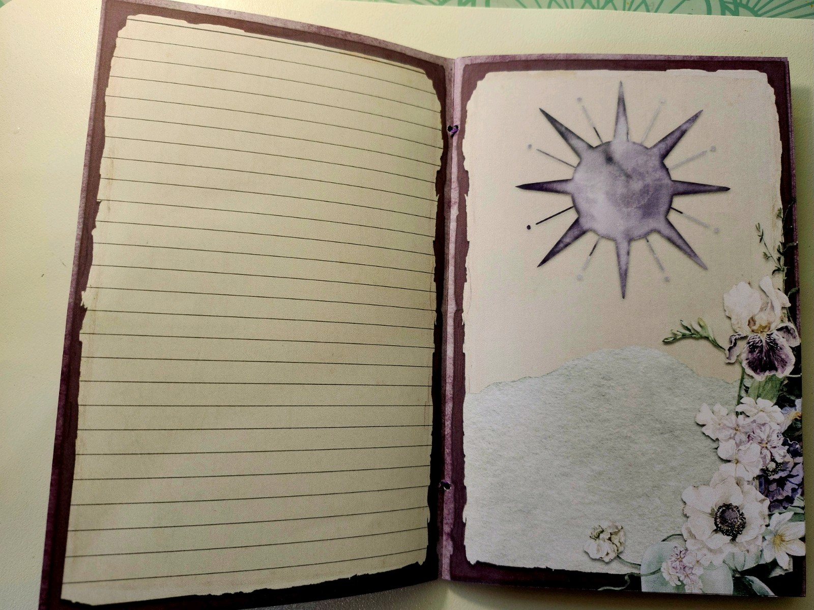 Junk Journal Blank Booklet “MOON GARDEN” Handmade Lg 8.5″x5.5″ 40pgs Lunar Phase