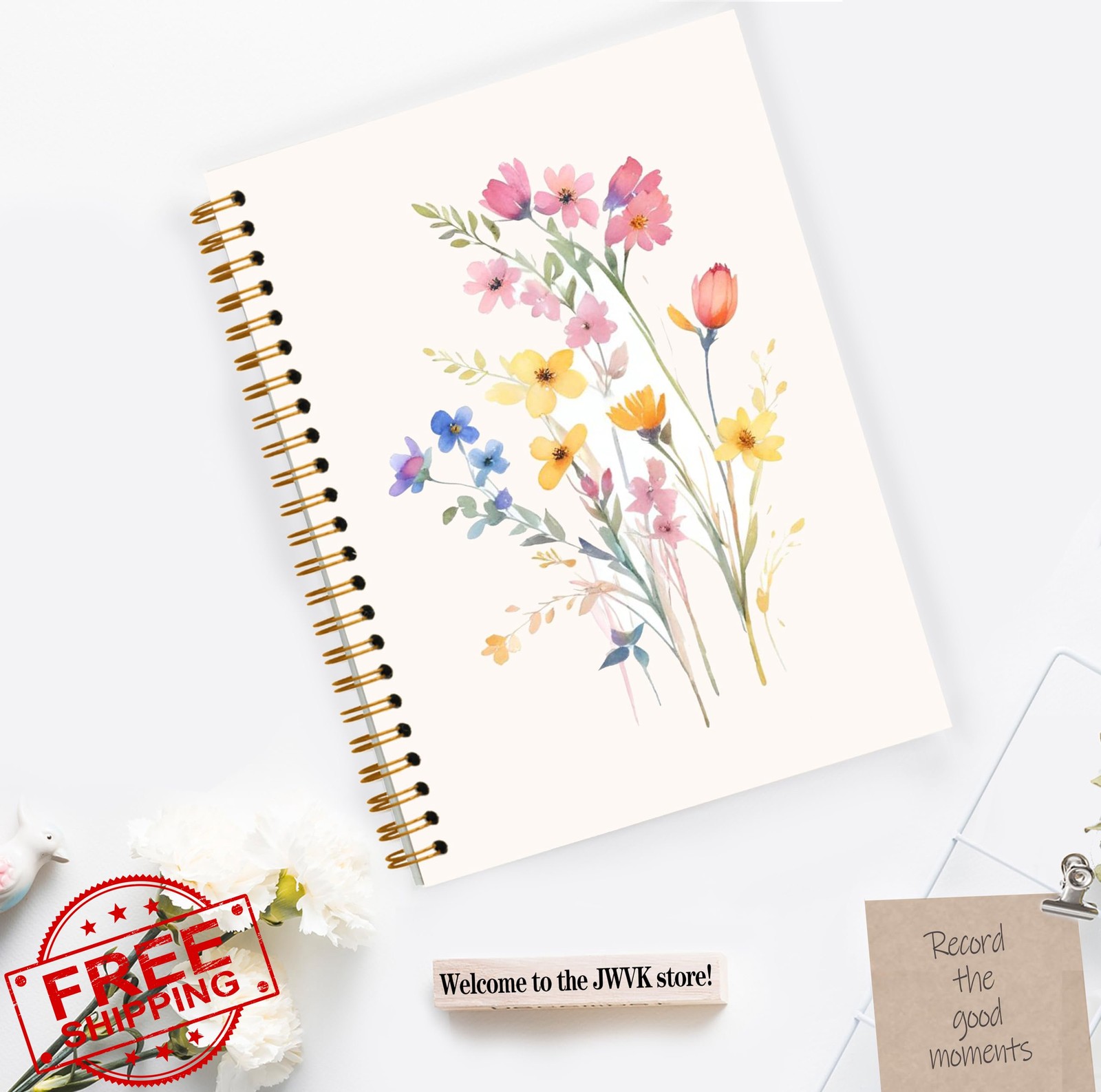 JWVK Wild Flower Botanical Notebook Hardcover Spiral 5.5×8.9