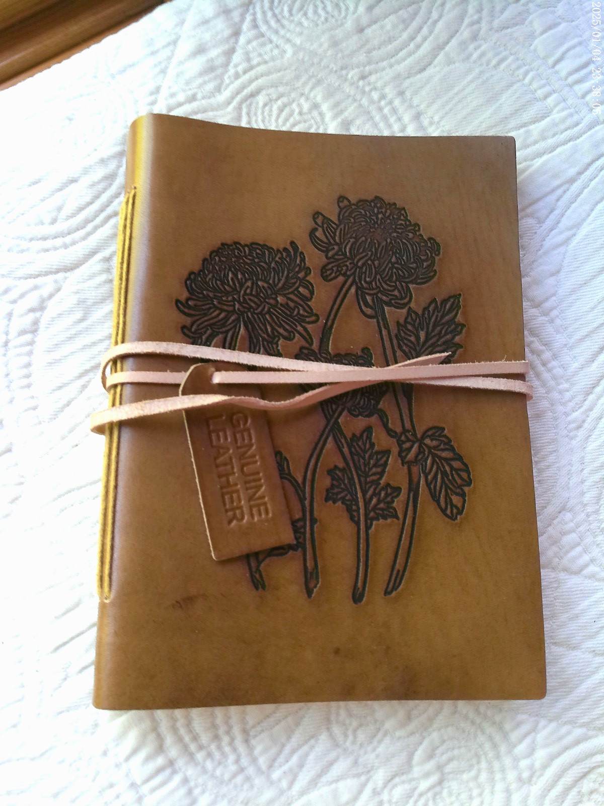 GENUINE LEATHER HANDMADE 144 LINED PAGES INDIA EMBOSSED FLOWERS SADDLE TAN #3
