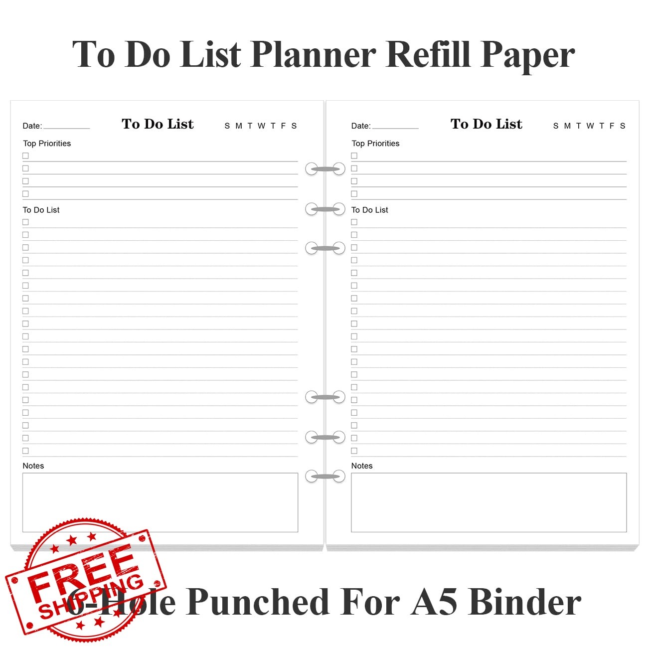 Yaridar A5 To Do List Inserts 100 Sheets 6-Hole