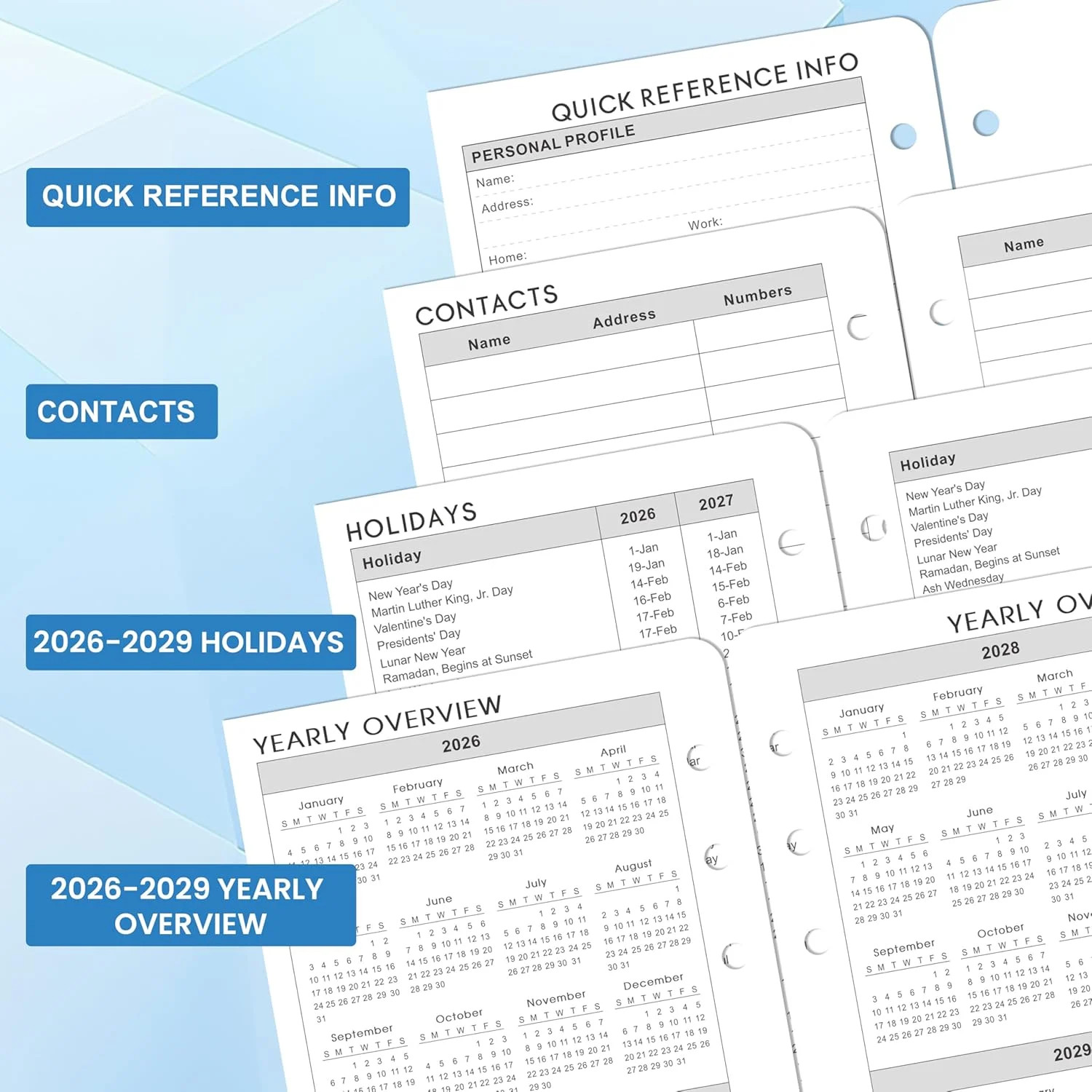 2026-2029 Planner Refills – A6 Planner Inserts with 6-Hole Punched, July 2026 –