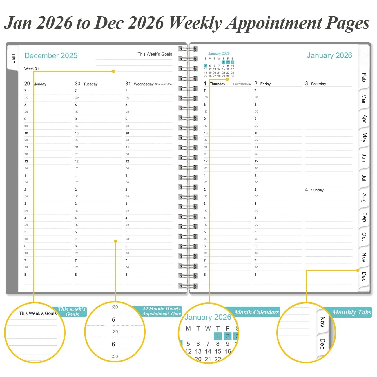 2026 Appointment Book – 2026 Daily Hourly Planner from January 2026 – Decembe…