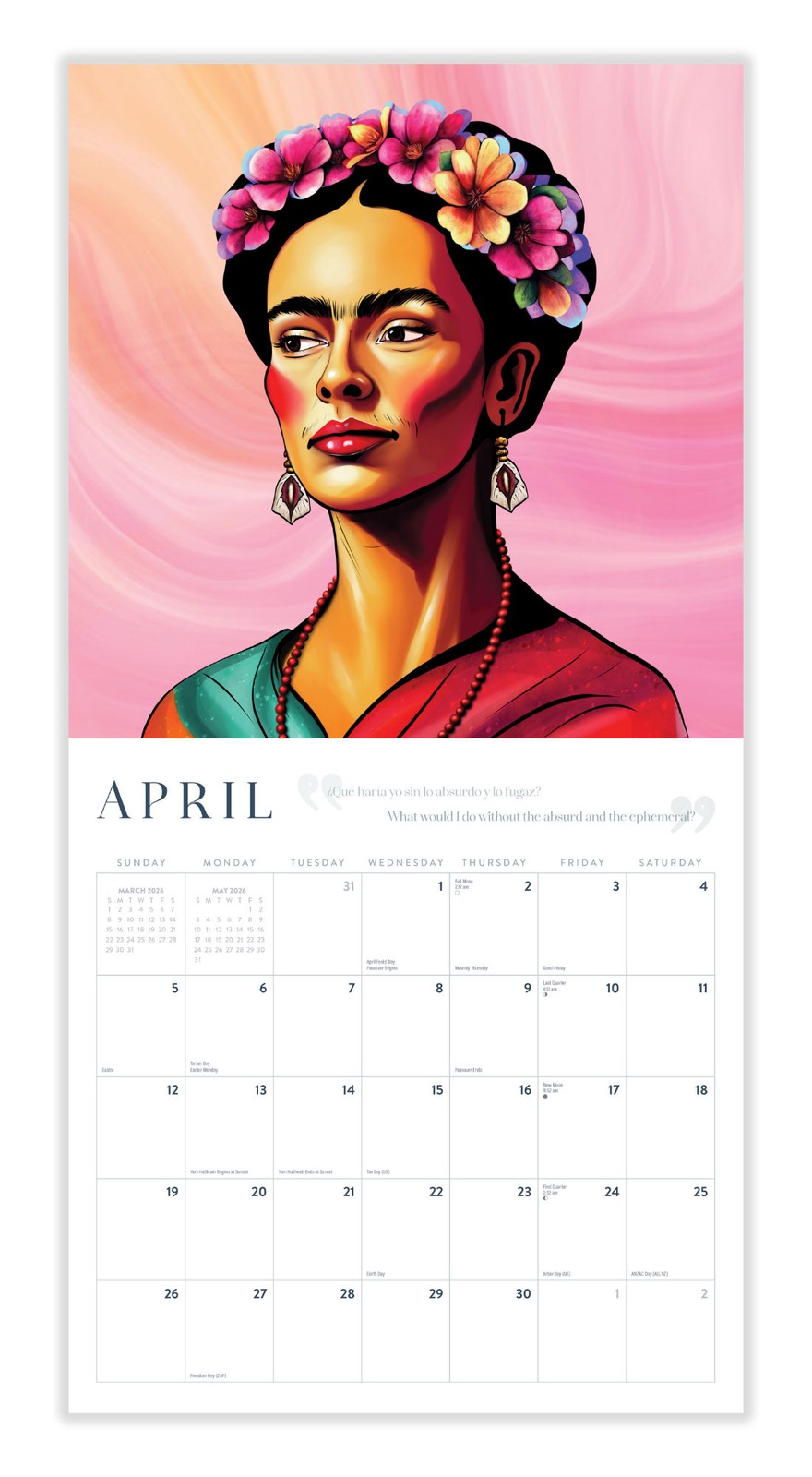 Frida Kahlo Calendar 2026 | 12″ x 24″ 12 Month Calendar | Marble City Press