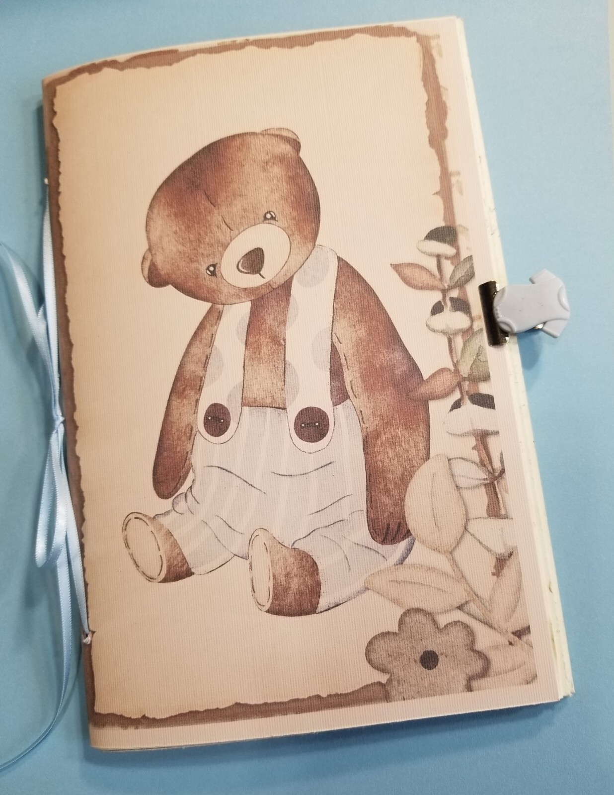 Junk Journal Blank Booklet “BABY BOY” HANDMADE Baby Album, LG 8.5″x5.5″ 40pgs
