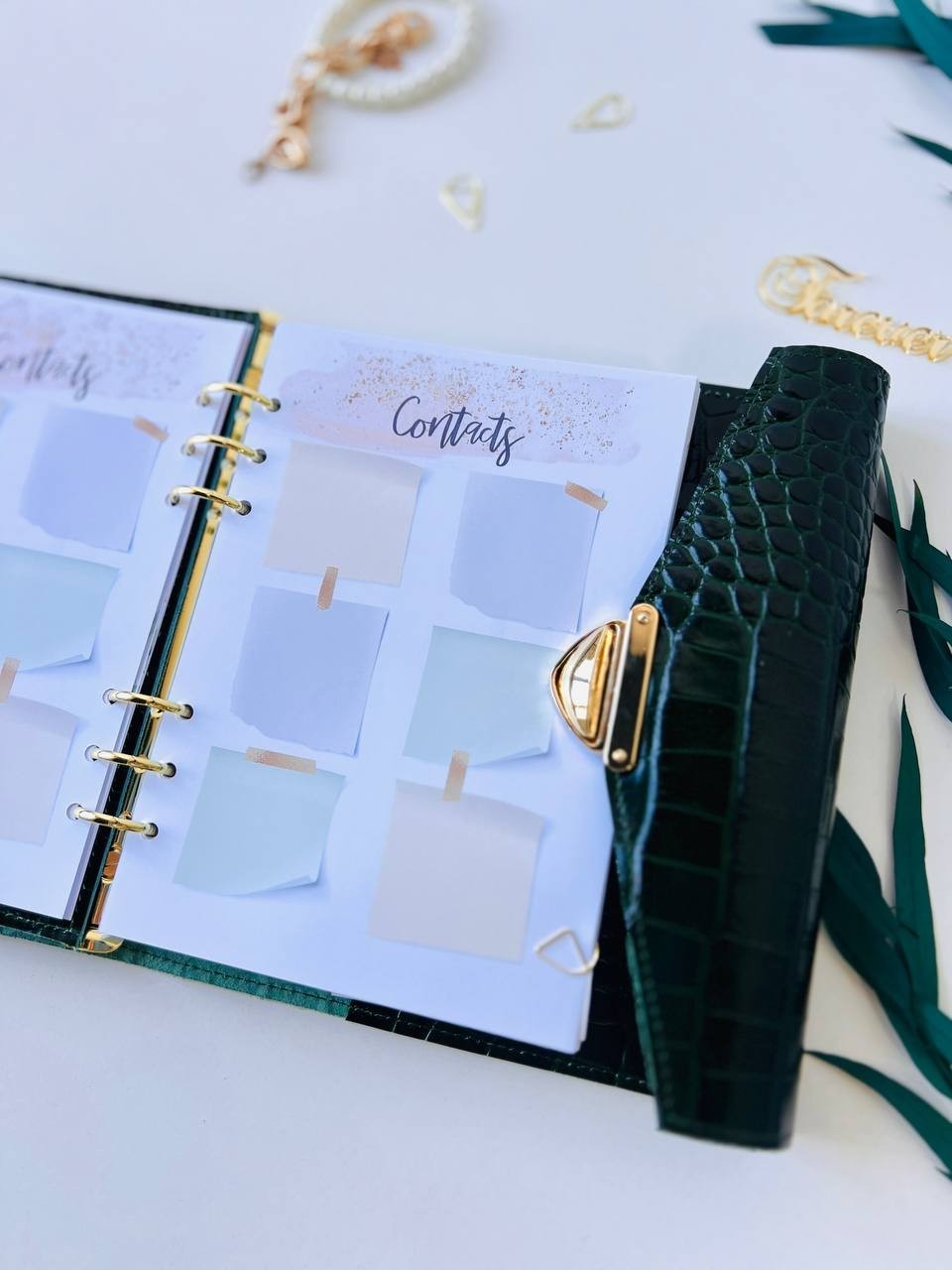 Green Genuine Leather Organizer – Croc Print notebook