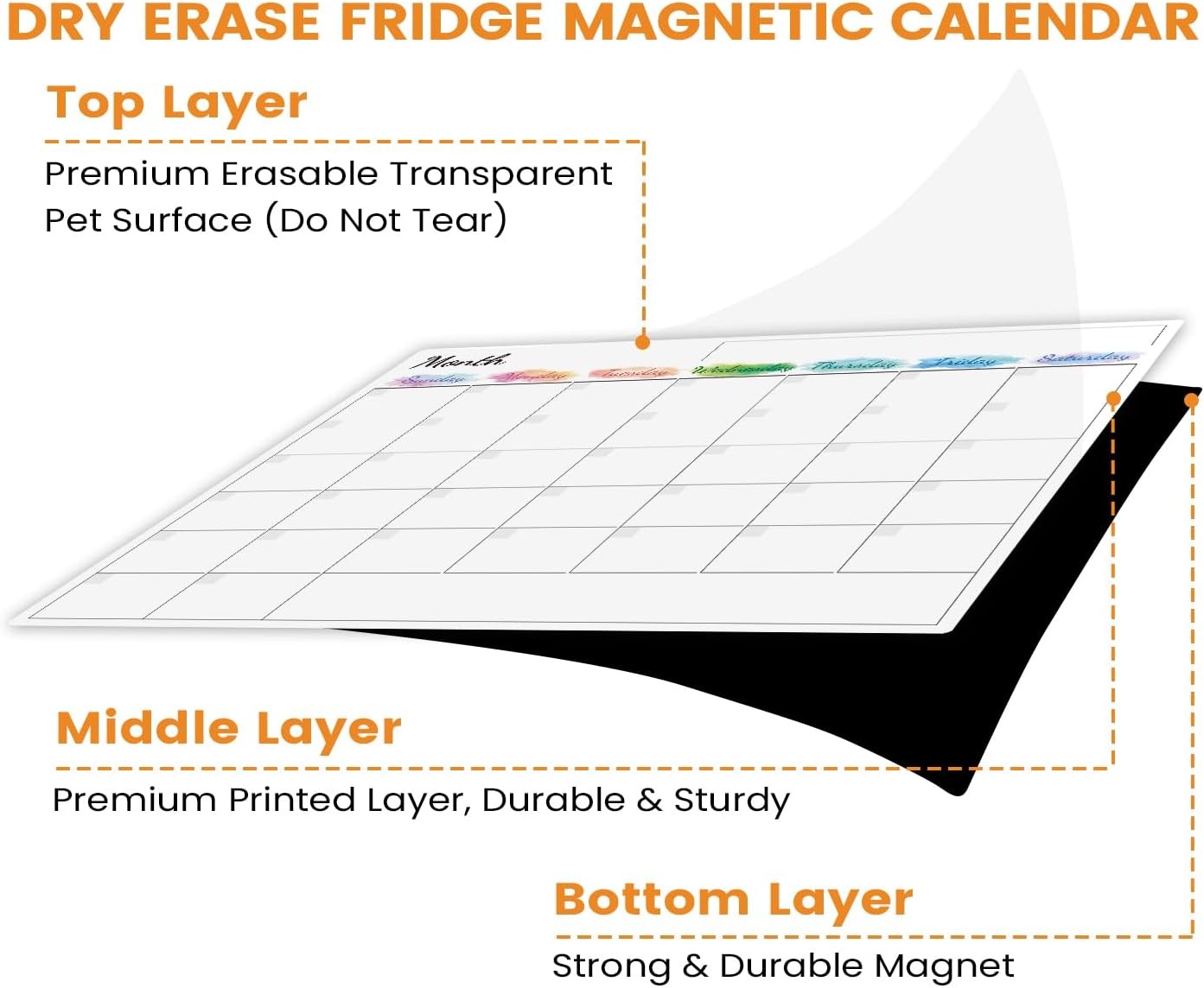 Dry Erase Magnetic Monthly Calendar Whiteboard With Weekly Planner For Fridge