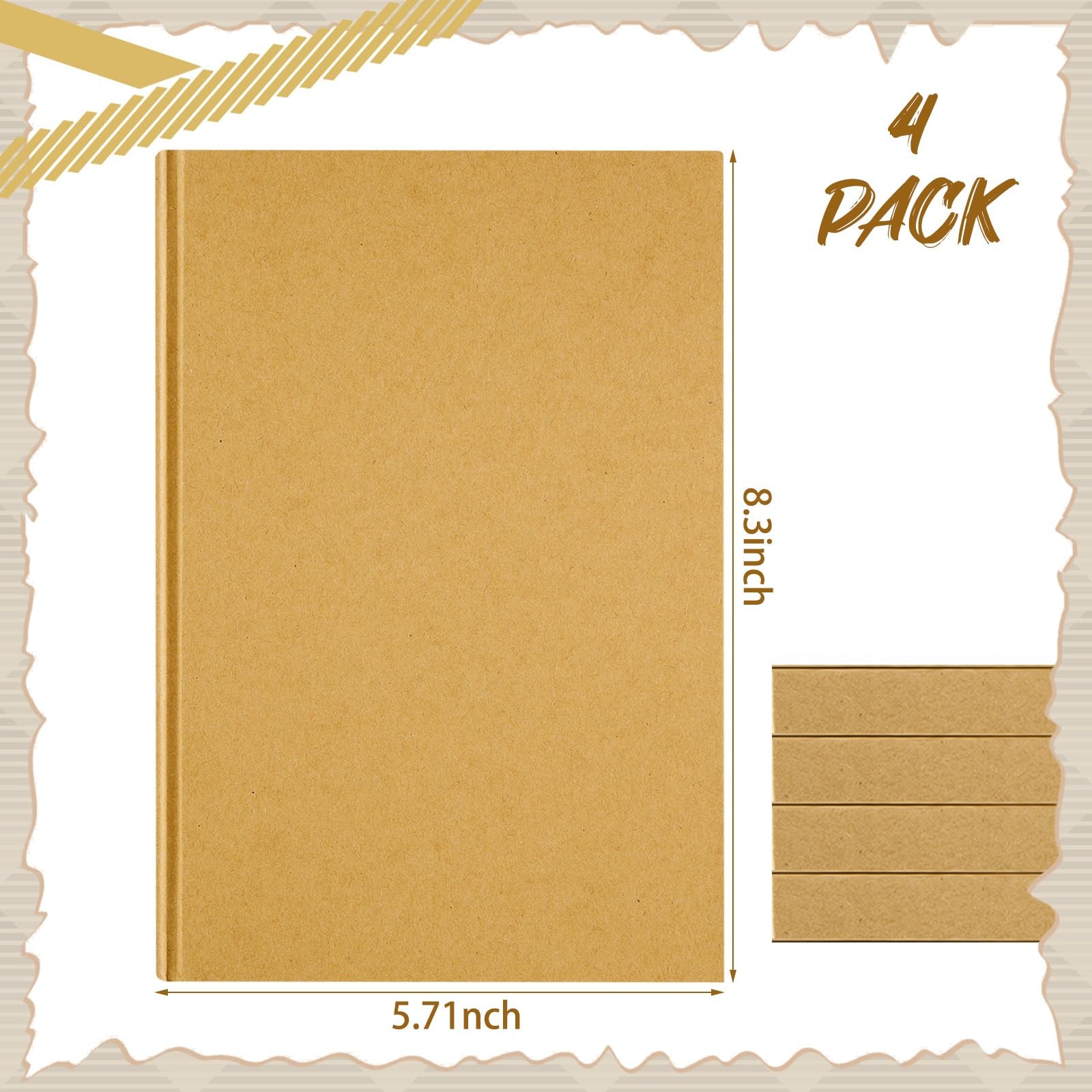 Henoyso 4 Pcs A5 Blank Notebooks Journals Bulk 100 8.3×5.7 Inch, Brown